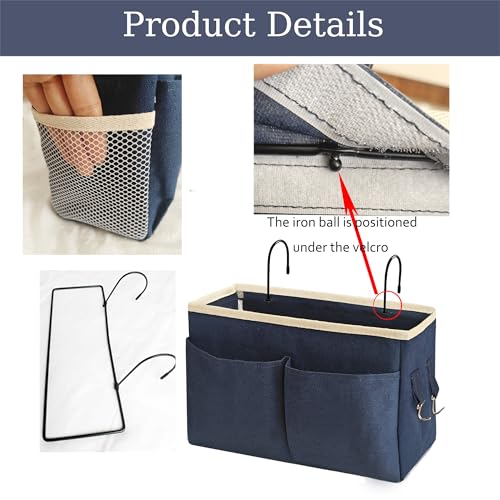 Bedside Caddy, Hanging Storage Bag with Hooks for Bunk & - Image 4