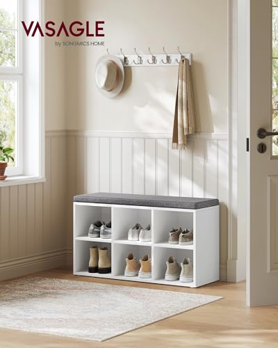 VASAGLE Shoe Bench with Cushion, 6 Compartments - Image 3