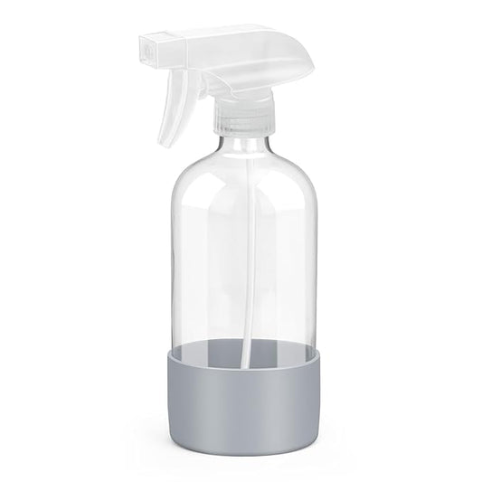 Glass Spray Bottles with Silicone Sleeve Protection, Empty 16 oz Refillable Containers, Reusable Spray Bottles with Adjustable Nozzle for Hair, Cleaning Solutions, Essential Oils 1 Pack Grey