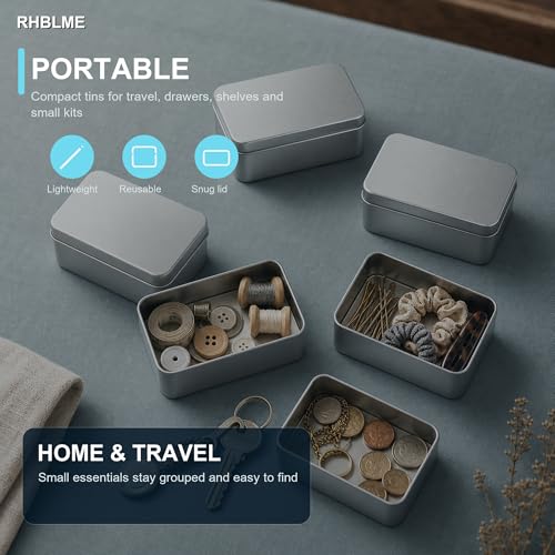 RHBLME 12 Pack Rectangular Tin Boxes with Lids, 4.9 x 3.6 x 1.8 - Image 5