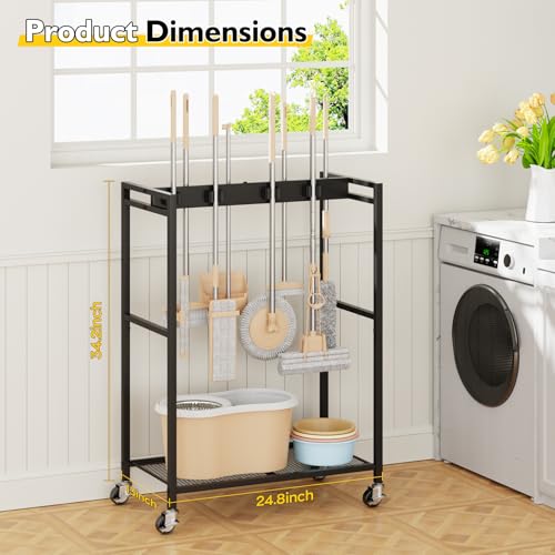 BORISI Broom And Mop Holder, Movable Broom Closet Storage Cabinet - Image 4