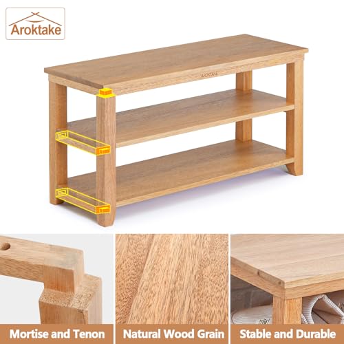 Natural Real Wood Shoe Rack Storage Bench, 11.81"x 45.7"x 16.54" - Image 7
