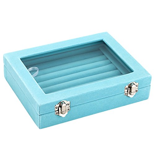7 Slots Velvet Glass Ring Jewellery Display Storage Box Tray Case - Image 5