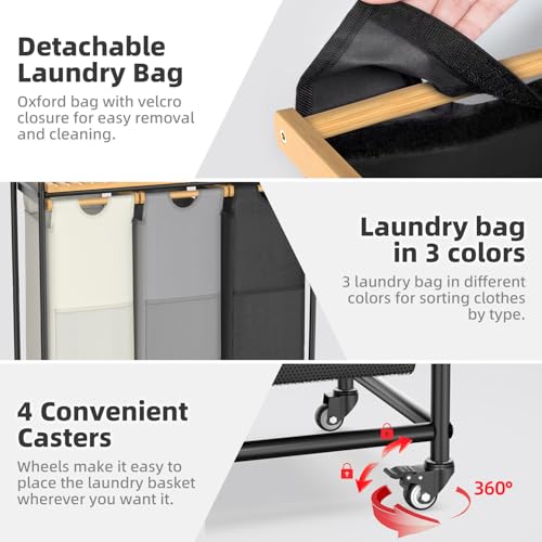 Laundry Hampers 3 Section, Laundry Sorter | Home Organization - Image 6