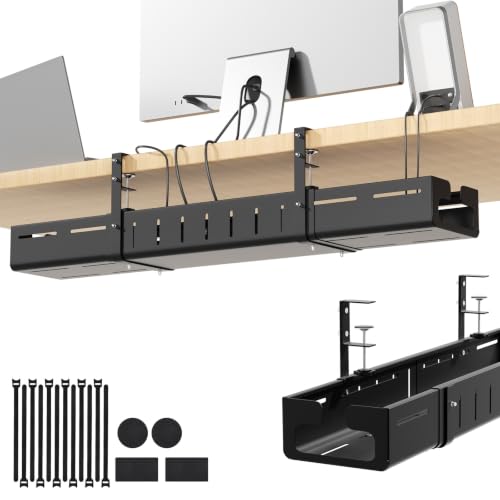 Under Desk Cable Management Tray,Expandable 25.2" – 38.6",Black - Image 2