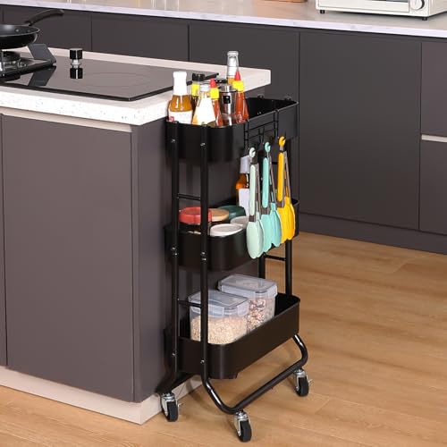 MAX Houser Slim 3-Tier Rolling Utility Cart with Extra Hook - Image 5