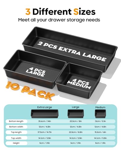 10 Pack Large Size Plastic Drawer Organizers Set, 3 Sizes Desk - Image 3