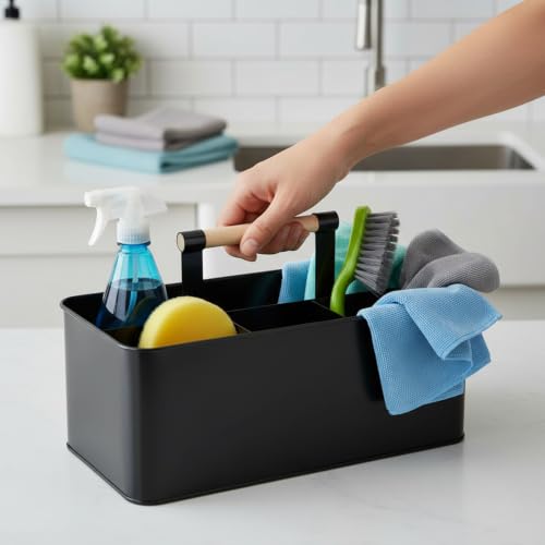 Cleaning Caddy with Handle, Black Metal Supply Organizer - Image 5