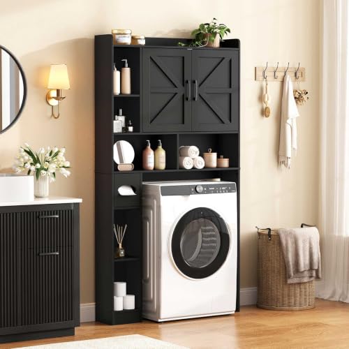 Vabches Over The Toilet Storage Cabinet with 2 Barn Doors, Black - Image 7