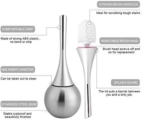 Toilet Bowl Brush and Holder, Creative Toilet Brush Set with Stainless Steel Base (Silver)