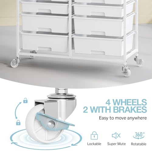 TOOLF 12 Drawers Rolling Storage Cart with Wooden Top - Image 5