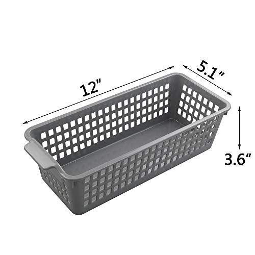 6-Pack Slim Plastic Storage Baskets Bin, Rectangle Basket Set - Image 4