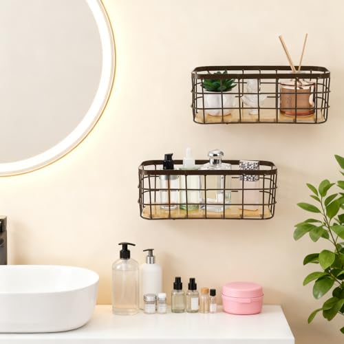 Dicunoy Set of 2 Small Wire Baskets, Narrow Rustic Storage Bin - Image 8