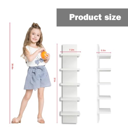 5 Tier Wall Shelves White, Vertical Column Shelf Floating Storage - Image 4