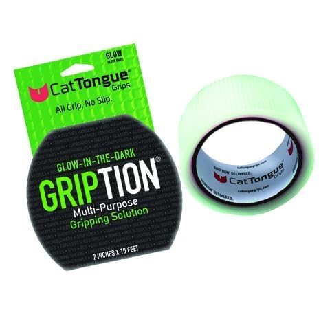 CATTONGUE GRIPS Non-Abrasive Grip Tape Wrap - 2” Thick Heavy-Duty, Waterproof Anti-Slip Tape for Wrapping Tools, Bats, Gym Equipment - Indoor & Outdoor Anti-Slip Solution (Glow in The Dark, 10ft)