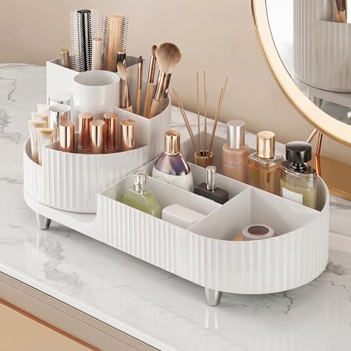Booklov Rotating Makeup Organizer for Vanity Countertop, White - Image 2
