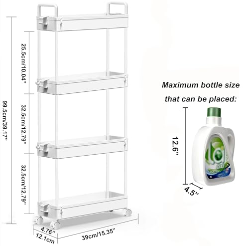 SOLEJAZZ Slim Rolling Storage Cart Skinny Bathroom Organizer, 4 - Image 3