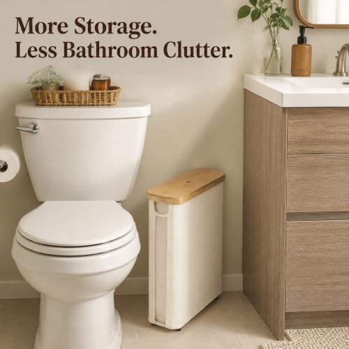 StorageWorks Toilet Paper Storage Basket with Bamboo Lid & Window - Image 6