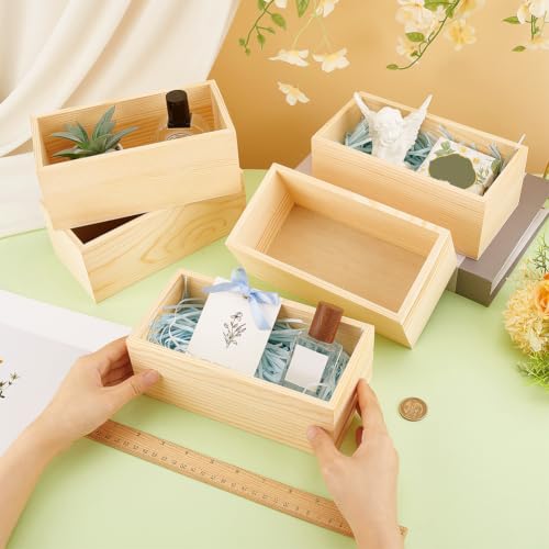 NBEADS 6 Pcs Rectangle Wood Box, Unfinished Wooden Craft Storage - Image 4