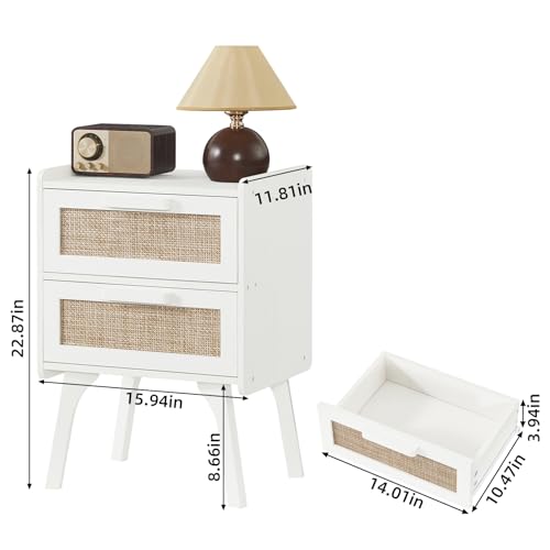 Lerliuo Rattan Night Stand for Bedroom, 2 Drawers - Image 4
