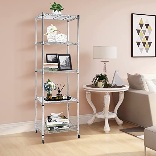 5 Tier Wire Shelving Unit With Wheels, Adjustable Narrow Metal - Image 5