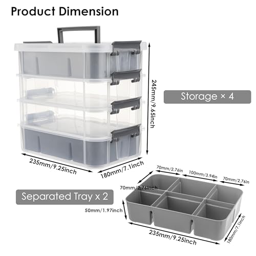 Craft Organizers and Storage, 4-Tier 10 Qt Box, 2 Trays, Grey - Image 3