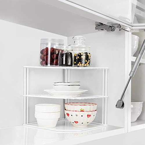 Kitchen Cupboard Organiser [2 Pack], 3 Tier White Corner Plate - Image 7