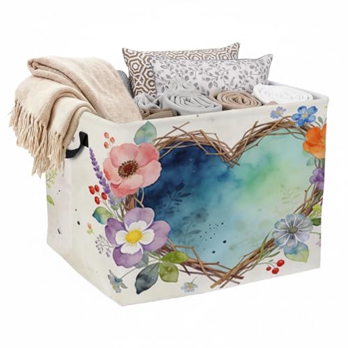 Heart Floral Foldable Laundry Basket Hamper with Handles - Image 2