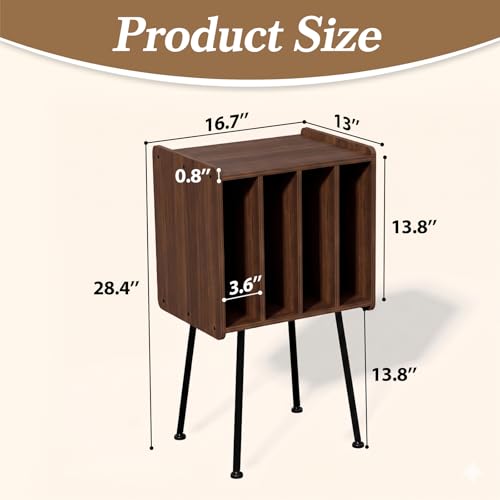 Record Player Stand with 4 Cabinets, Walnut - Image 4