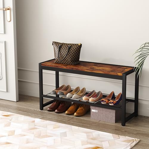 HOMEFORT Shoe Bench, Modern Industrial Shoe Storage Bench - Image 6