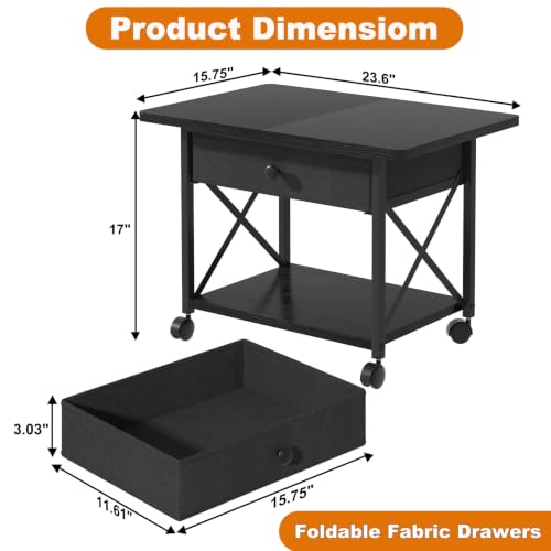 Large Printer Stand with Fabric Storage Drawer and Locking Wheels - Image 4