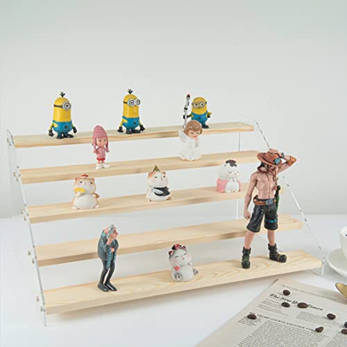 5 Tier Acrylic Display Stand for Figures, Wooden Risers - Image 3