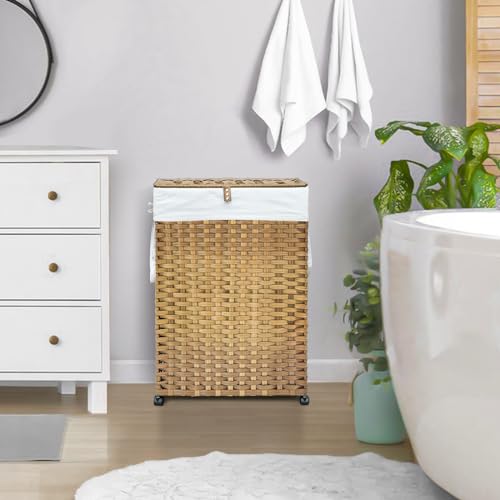 70L Slim Laundry Hamper with Lid & Wheels, 2-Park Rolling Laundry - Image 4