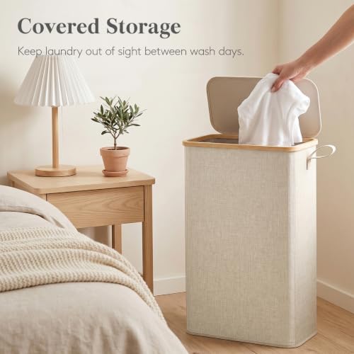 Lifewit 75L Slim Laundry Hamper with Lid and Removable Bag, Beige - Image 7