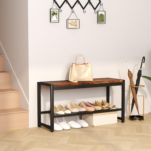 HOMEFORT Shoe Bench, Modern Industrial Shoe Storage Bench - Image 5