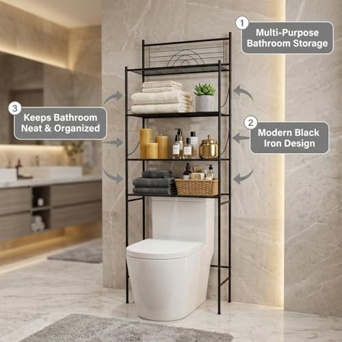 Bath Bliss 3 Tier Freestanding Bathroom Space Saver, Black - Image 7