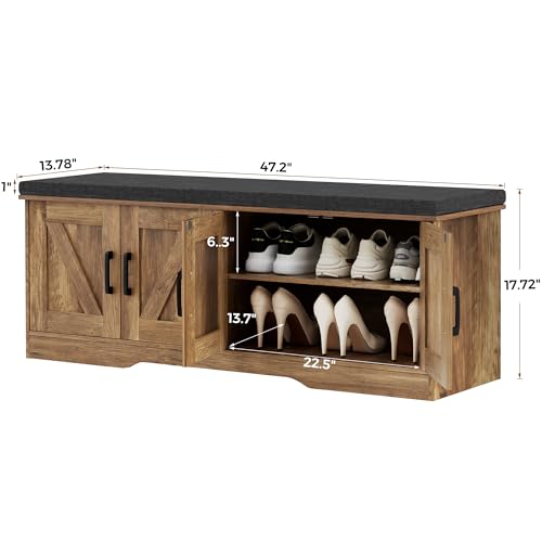HOMSHO Farmhouse Shoe Storage Bench with 4 Barn Doors & - Image 4