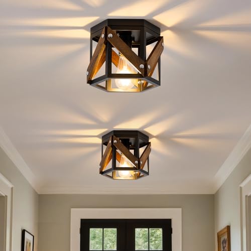 XSDeTu 2 Pack Farmhouse Flush Mount Ceiling Light, Rustic Hallway - Image 2