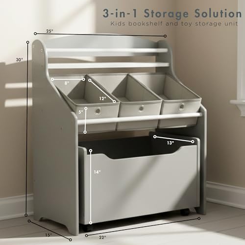 Humble Crew 3 in 1 Kids Bookshelf, Toy Organizer | Home Organization - Image 3