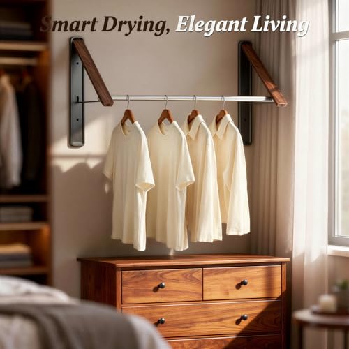 Wall Mounted Retractable Clothes Drying Rack, Walnut - Image 4