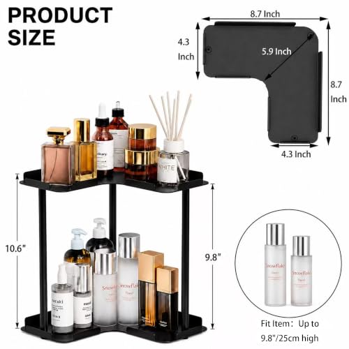 2 Tier Corner Bathroom Counter Organizer Storage Shelf, Black - Image 3