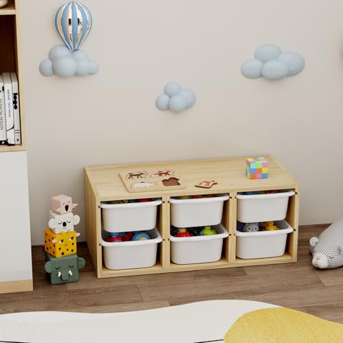 Solid Wood Montessori Wall Mounted Toy Organizer with 6 - Image 5
