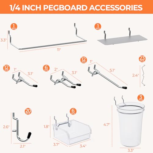 INCLY 90PCS Metal Peg Board Kit with 1/4" Pegboard Accessories - Image 4