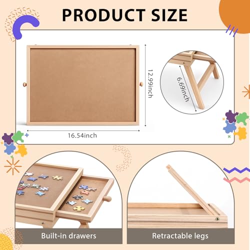 Small Puzzle Board with Legs, Natural, 16.5 x 13 Inch, Wood - Image 3