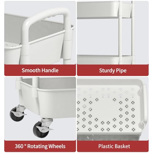 Sywhitta 3-Tier Plastic Rolling Utility Cart with Wheels - Image 7