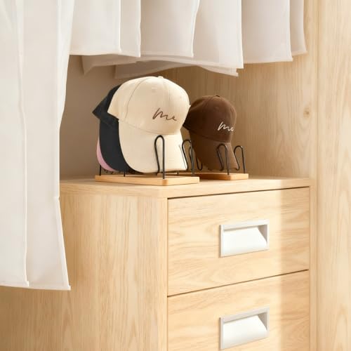 Hat Organizer for Baseball Caps, 2 Pack Wood & Metal Hat Rack - Image 3