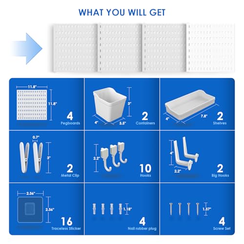 White Pegboard Kit Wall Organizer Panels with Bins Hooks Shelves - Image 3