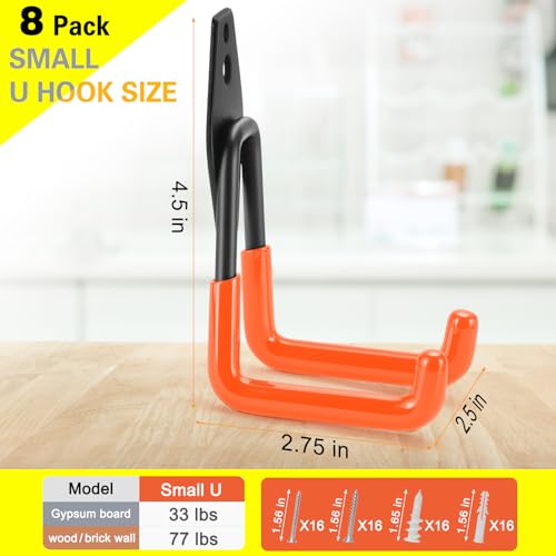 8 Pack Heavy Duty Garage Hooks Storage Organizer Wall - Image 4