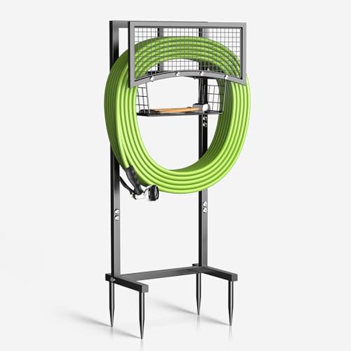 Garden Hose Holder Freestanding with Storage Basket, Holds - Image 2