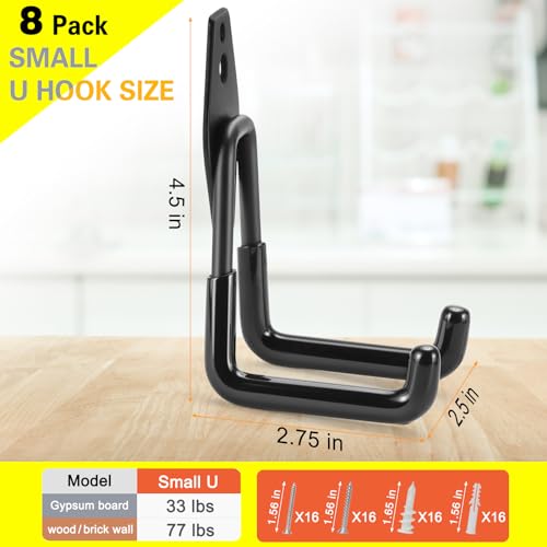 8 Pack Heavy Duty Garage Hooks Storage Organizer Wall - Image 4